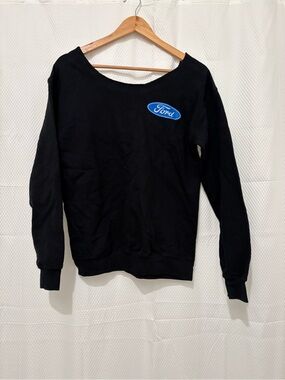 Ford Black Off-the-Shoulder Sweater with Blue Logo